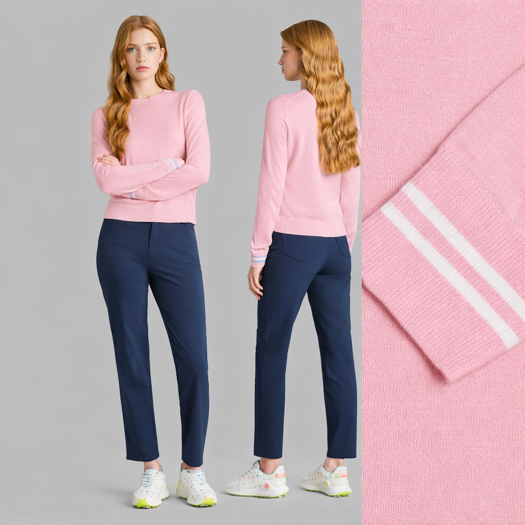 G/FORE WOMEN'S COOLING COTTON CREWNECK SWEATER - DARK BLUSH
