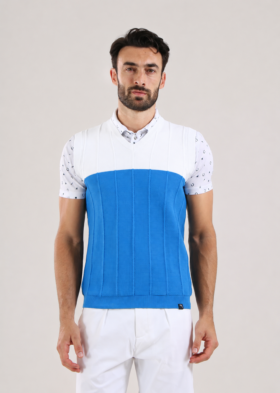 Chervo Men's NEWZEALAND Cotton Vest  - WHITE / ROYAL BLUE