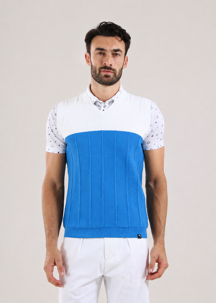 Chervo Men's NEWZEALAND Cotton Vest  - WHITE / ROYAL BLUE