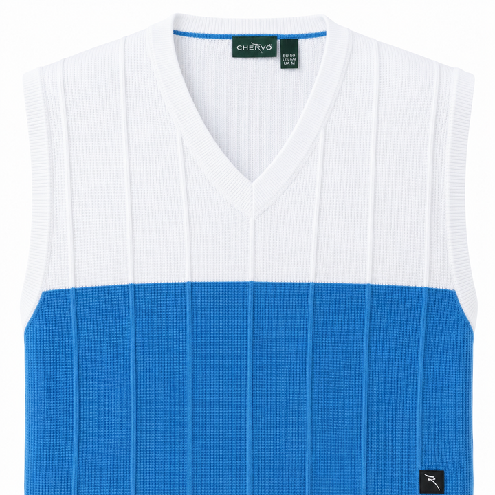 Chervo Men's NEWZEALAND Cotton Vest  - WHITE / ROYAL BLUE