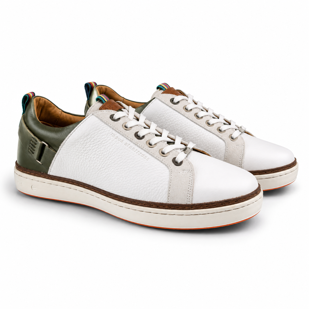 ROYAL ALBATROSS Men's The Solstice Spikeless Golf Shoe - WHITE / OLIVE