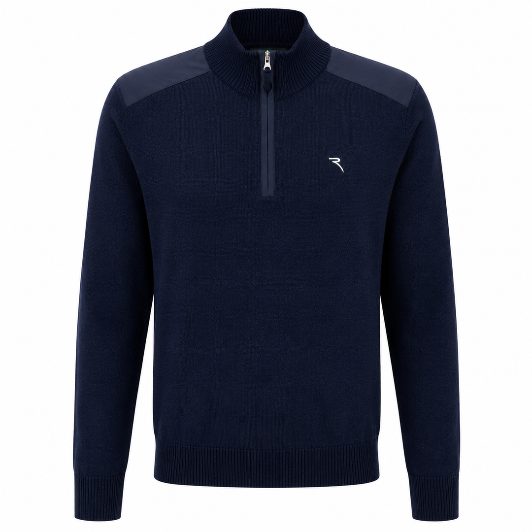 Chervo Men's NOBODY 100% Merino Wool 1/4-Zip Sweater - NAVY