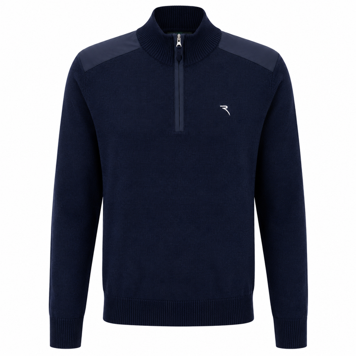 Chervo Men's NOBODY 100% Merino Wool 1/4-Zip Sweater - NAVY