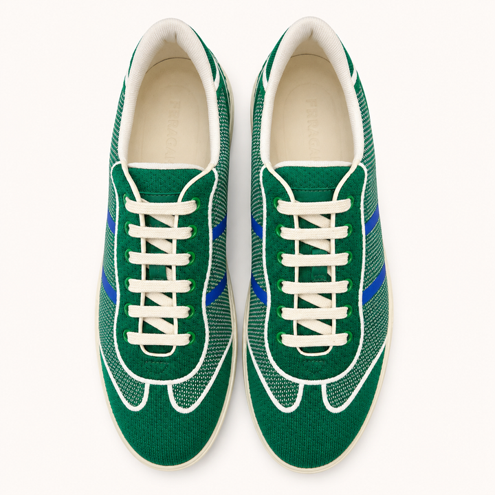 Ferragamo Men’s Dedalo Bright Green Fabric Sneakers