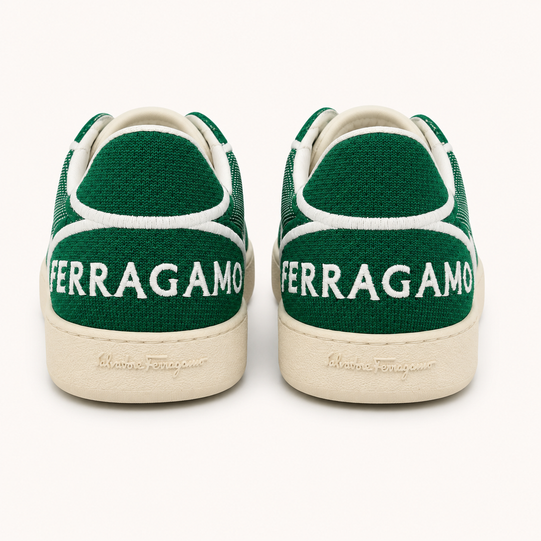 Ferragamo Men’s Dedalo Bright Green Fabric Sneakers