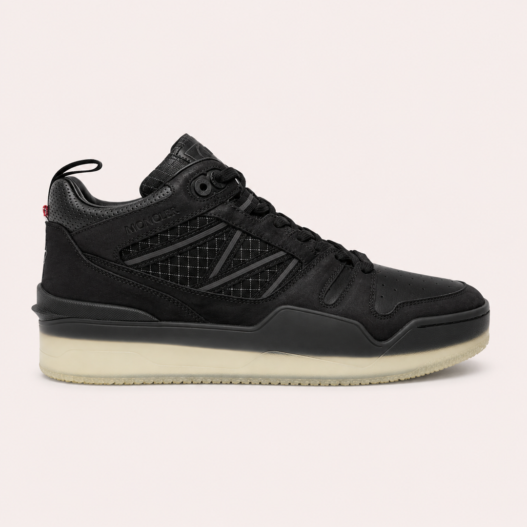 Moncler Men's Pivot Mid Leather High-Top Sneakers - BLACK