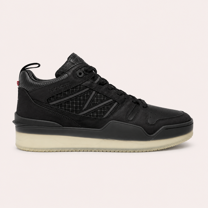 Moncler Men's Pivot Mid Leather High-Top Sneakers - BLACK