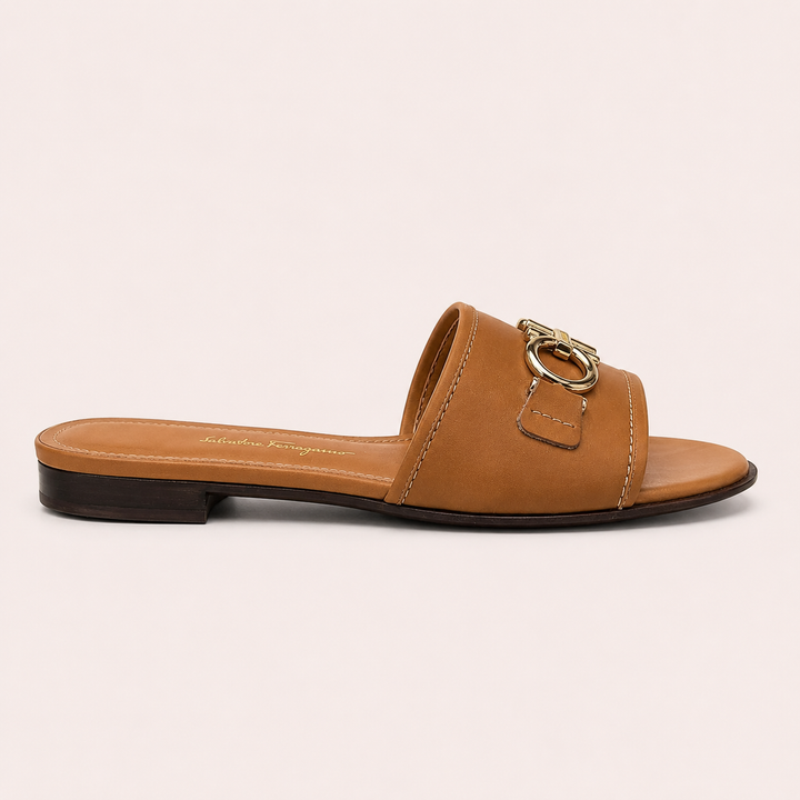 Ferragamo Women's Rhodes Gancini Leather Sandals – TAN