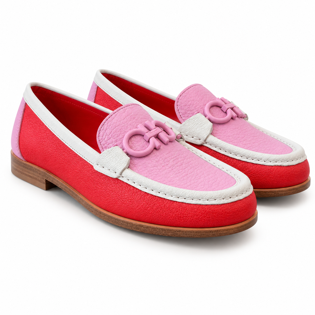 Ferragamo Women’s Rolo Gancini Colourblock Leather Moccasins - CANDY / FLAMINGO