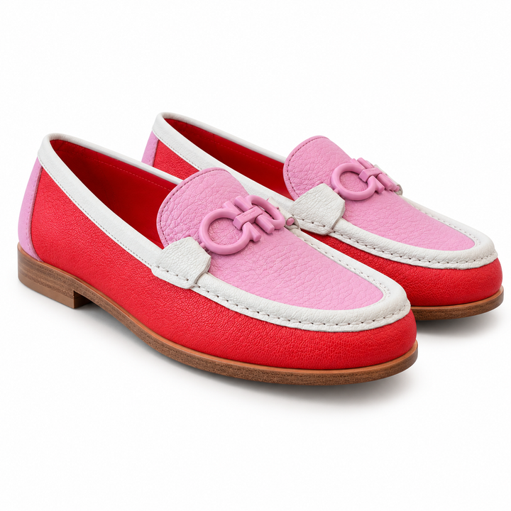 Ferragamo Women’s Rolo Gancini Colourblock Leather Moccasins - CANDY / FLAMINGO