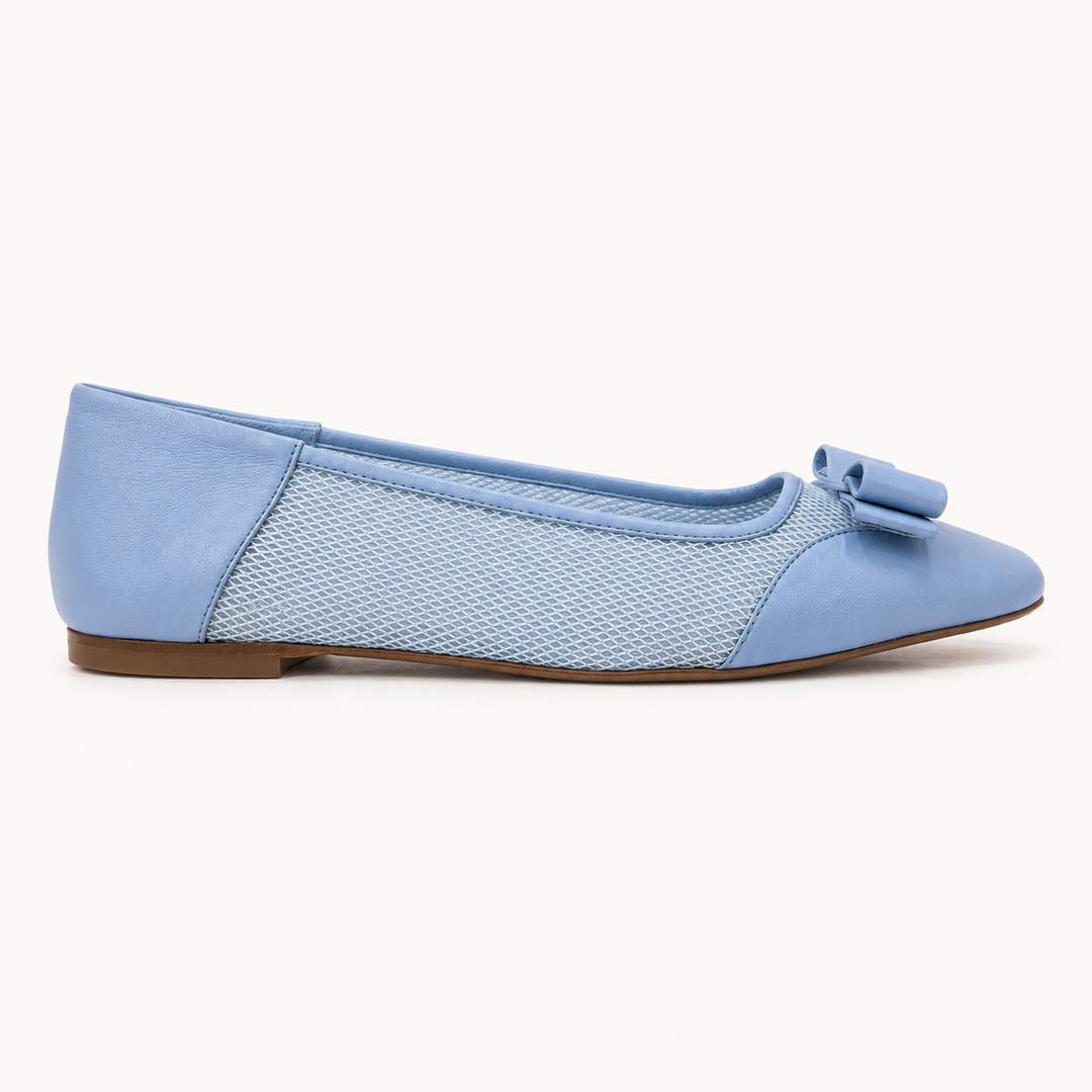 Ferragamo Women's ANZ Vara Bow Ballerina Leather & Mesh Flats – SKY BLUE