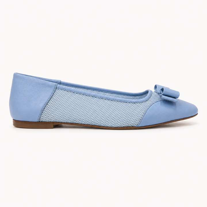 Ferragamo Women's ANZ Vara Bow Ballerina Leather & Mesh Flats – SKY BLUE