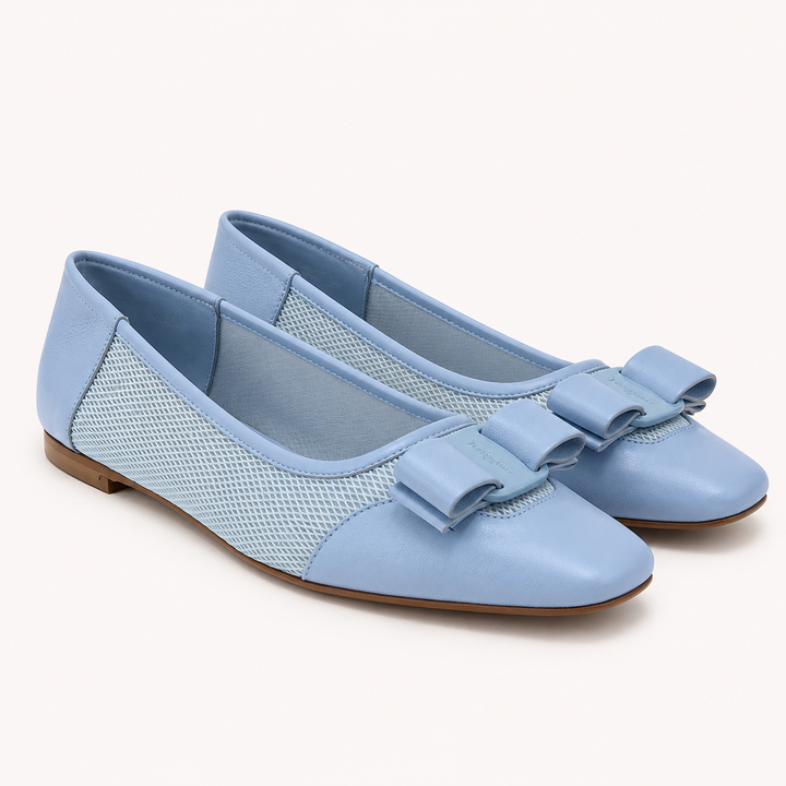 Ferragamo Women's ANZ Vara Bow Ballerina Leather & Mesh Flats – SKY BLUE