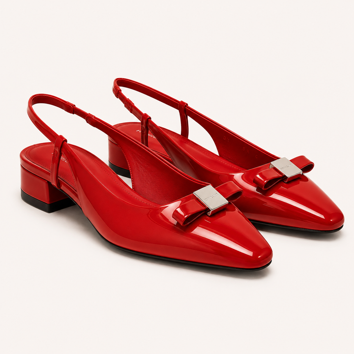 Ferragamo Women's Marlina Vara Bow Patent Leather Slingback Pumps – RED