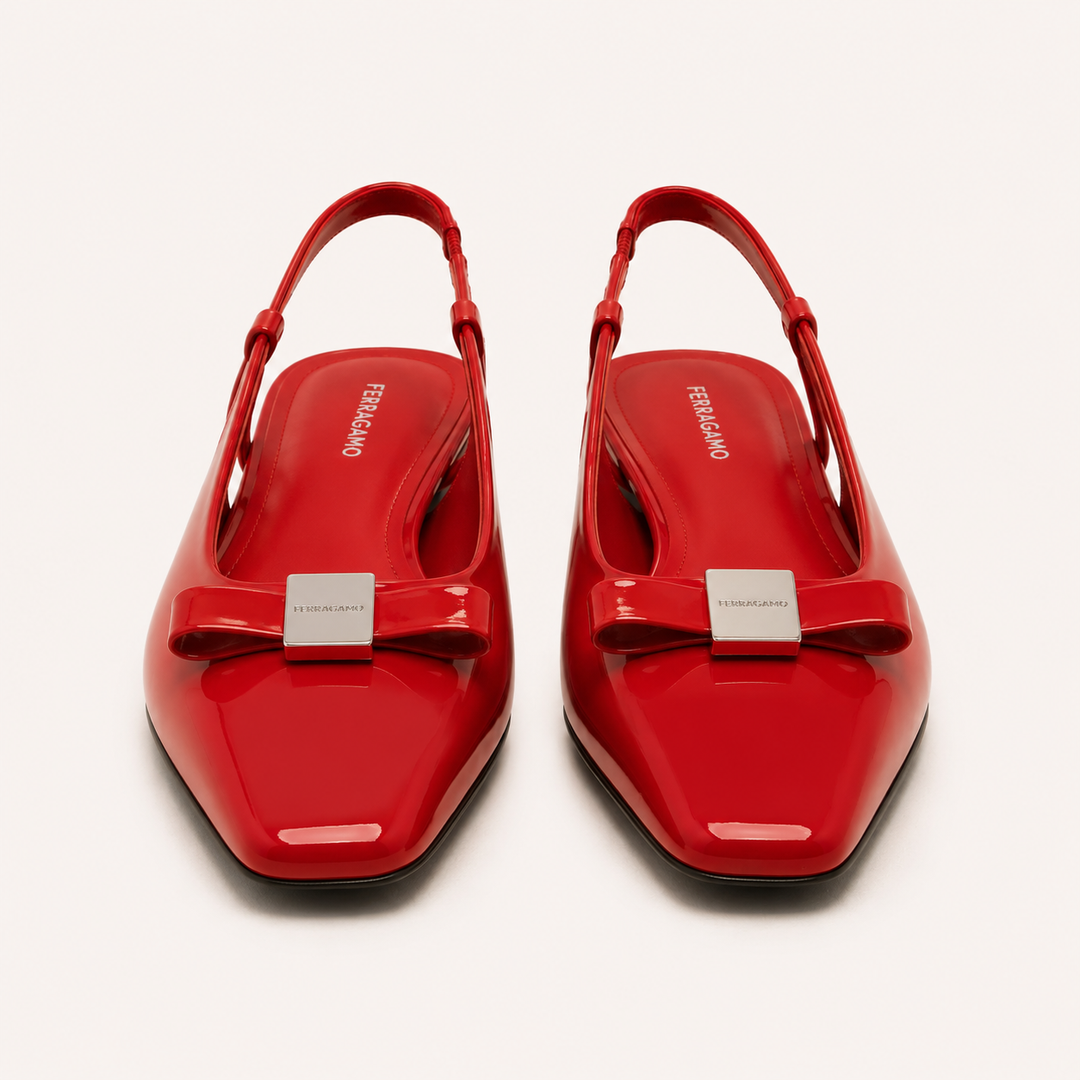 Ferragamo Women's Marlina Vara Bow Patent Leather Slingback Pumps – RED