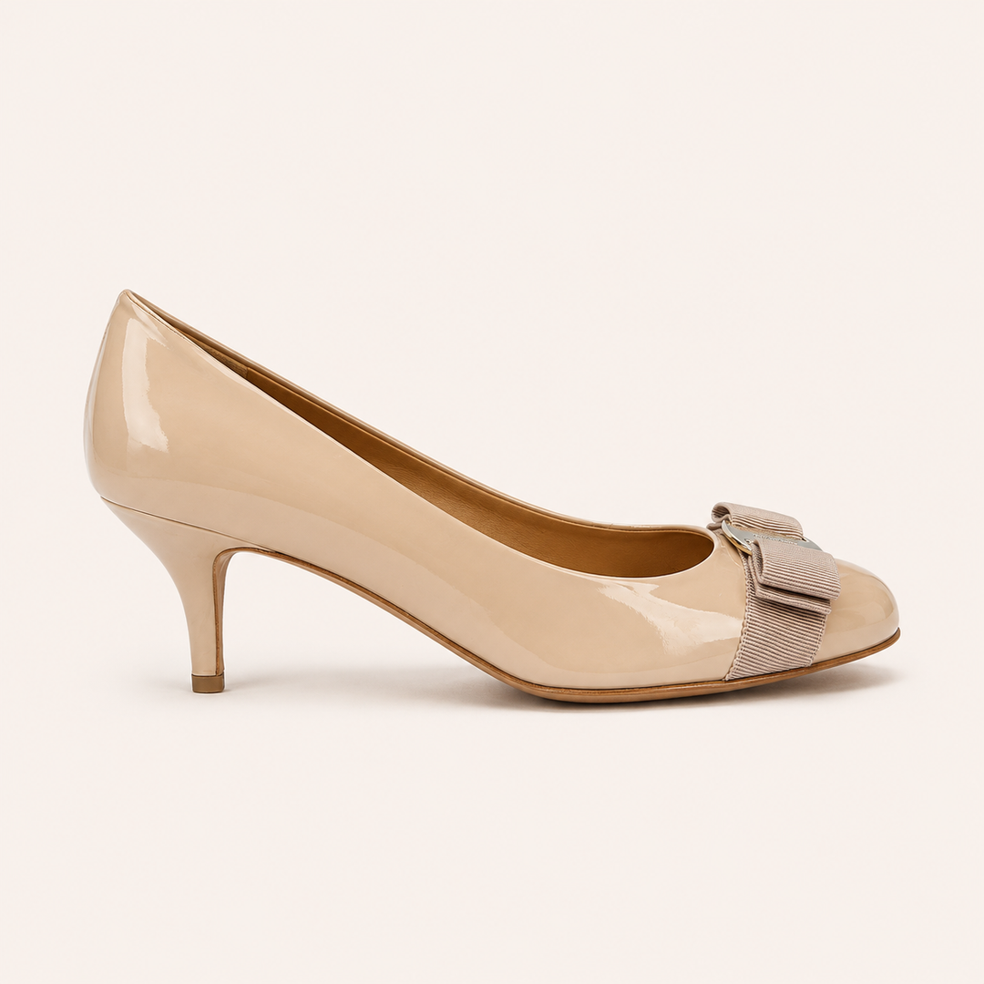 Ferragamo Women's Vara Bow Patent Leather Pumps – NEW BISQUE