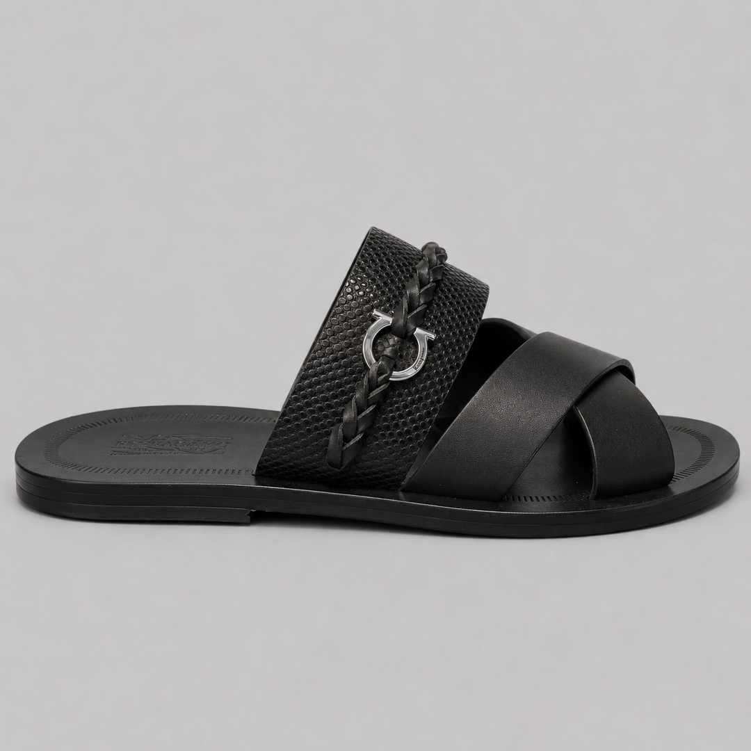 Ferragamo Men's Gianci Braided Leather Sandals – BLACK