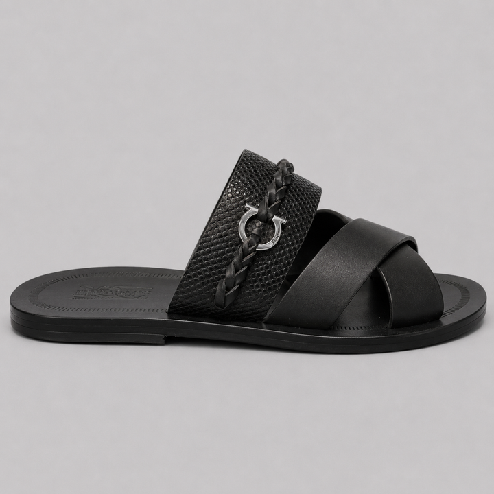 Ferragamo Men's Gianci Braided Leather Sandals – BLACK