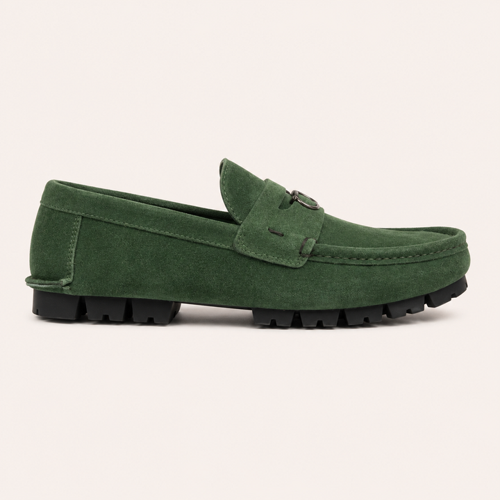 Ferragamo Men's Dougan Suede Gancini Driver Moccasins – GREEN