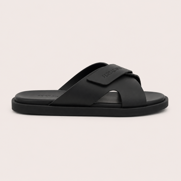Ferragamo Men's Fidia Double Strap Leather Sandals – BLACK