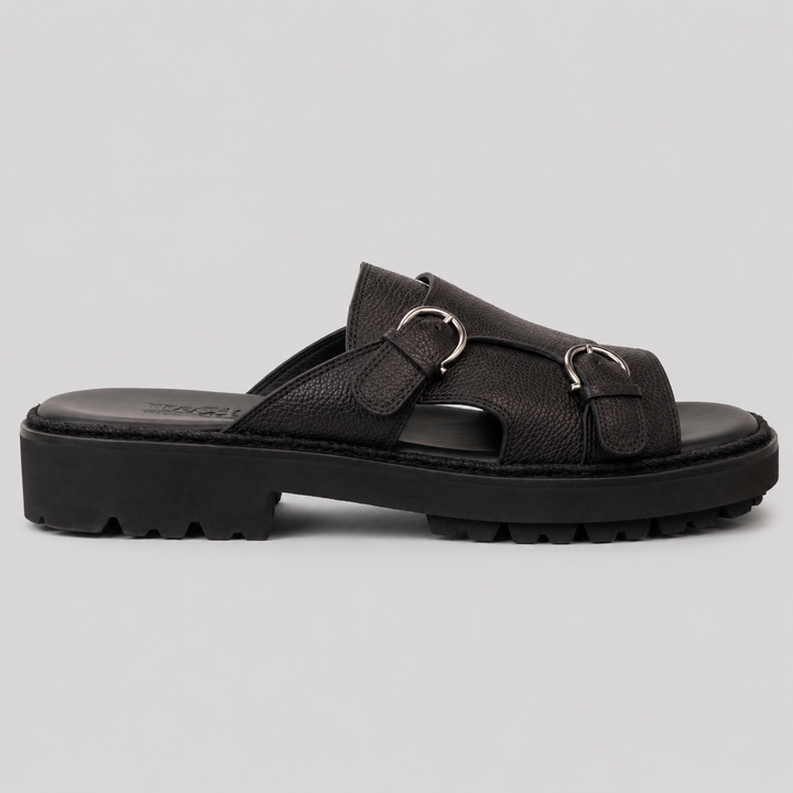 Ferragamo Men's Girby Double Buckle Leather Sandals – BLACK