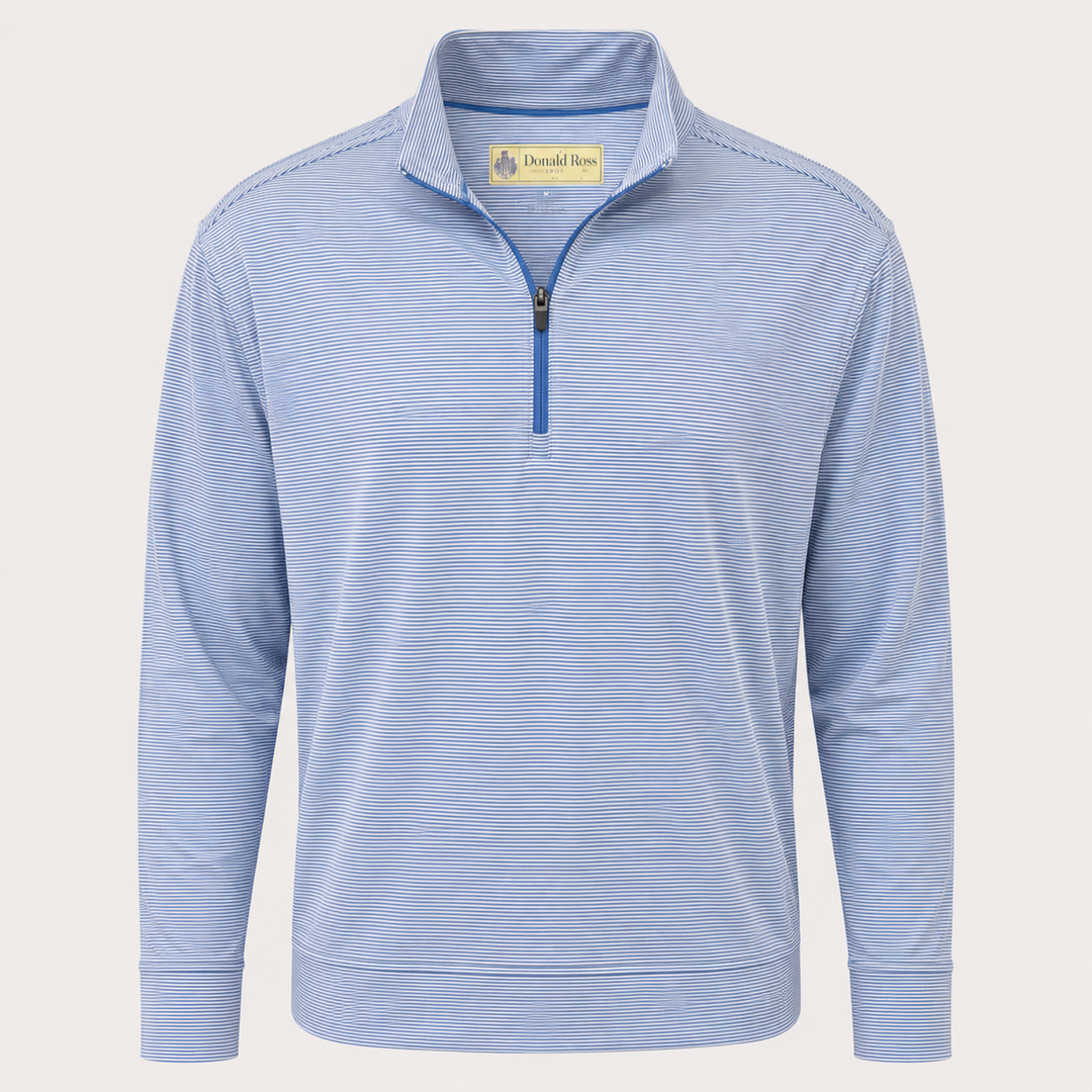 Donald Ross Mens Ltd Edition Classic Fit 1/2 Zip Micro Stripe Pullover - PROVENCE / CREAM
