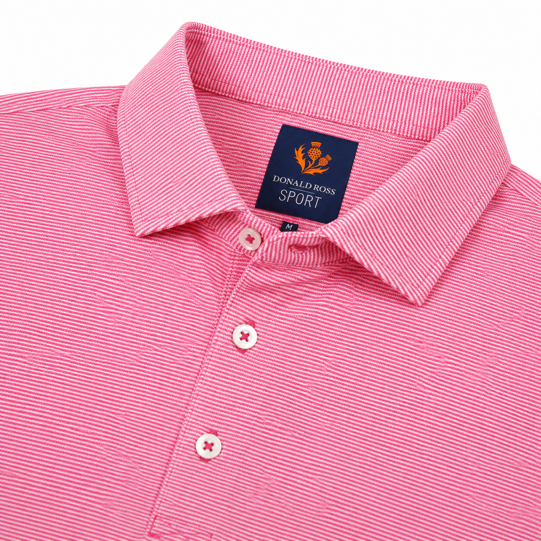 Donald Ross Mens Sport Fit LEO Polo - RASPBERRY / WHITE