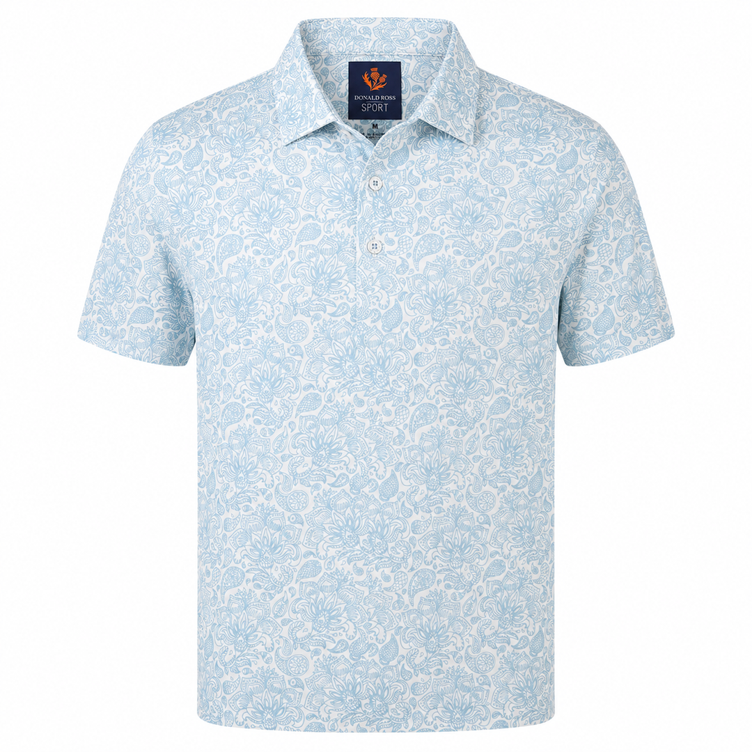 Donald Ross Mens Sport Fit STEWART Polo - WHITE / NEPTUNE