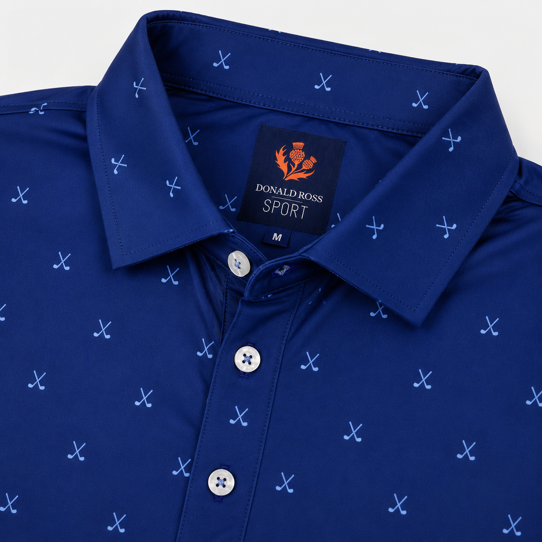 Donald Ross Mens Sport Fit VINCENT Print  Polo - NAVY/COASTAL