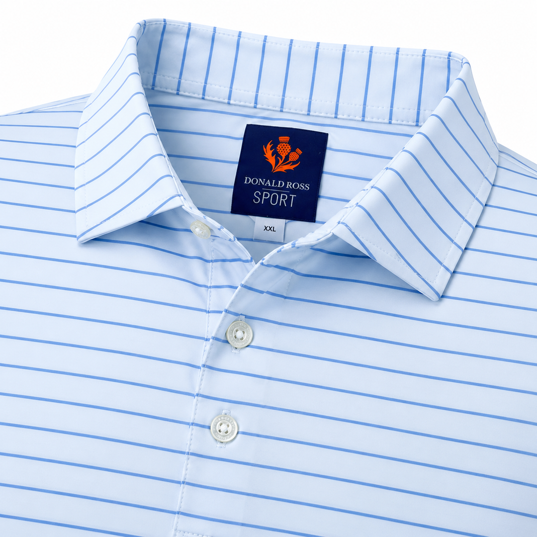 Donald Ross Mens Hayes Pencil Stripe Jersey Sport Fit Polo - WHITE
