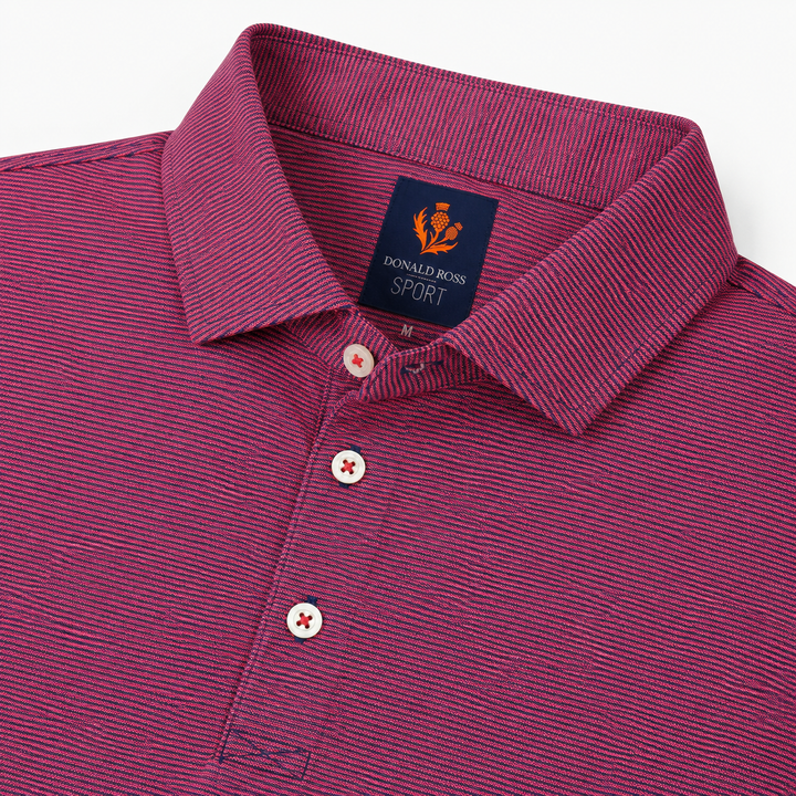 Donald Ross Mens Sport Fit LEO Polo - DENIM / RED APPLE