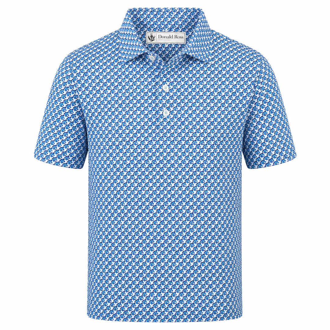 Donald Ross Mens Classic Fit Saratoga Print Polo - WHITE/CAPRI/NAVY