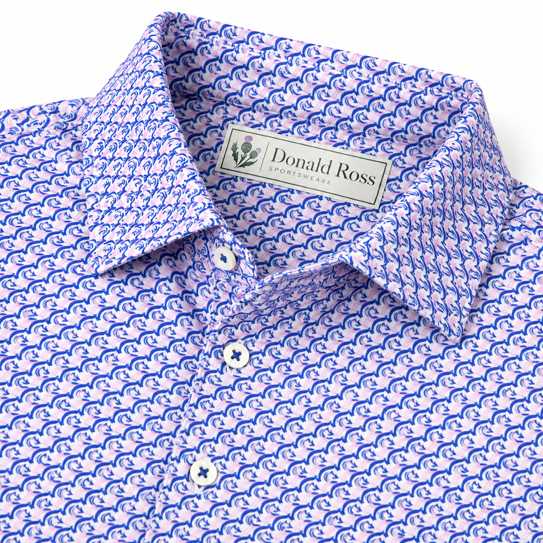 Donald Ross Mens Classic Fit Saratoga Print Polo - LOTUS/WHITE/DENIM
