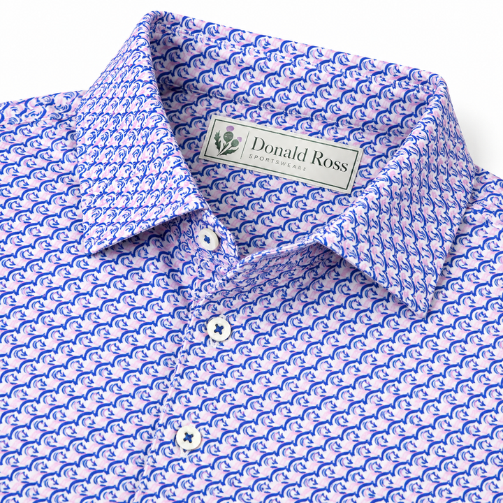 Donald Ross Mens Classic Fit Saratoga Print Polo - LOTUS/WHITE/DENIM