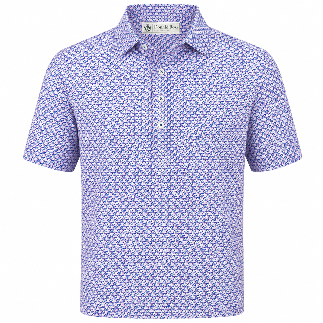 Donald Ross Mens Classic Fit Saratoga Print Polo - LOTUS/WHITE/DENIM