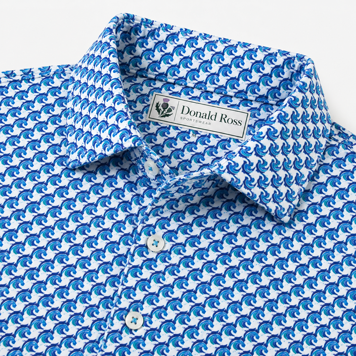 Donald Ross Mens Classic Fit Saratoga Print Polo - WHITE/CAPRI/NAVY