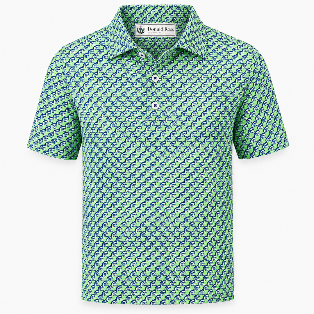Donald Ross Mens Classic Fit Saratoga Print Polo - LIME/WHITE/NAVY