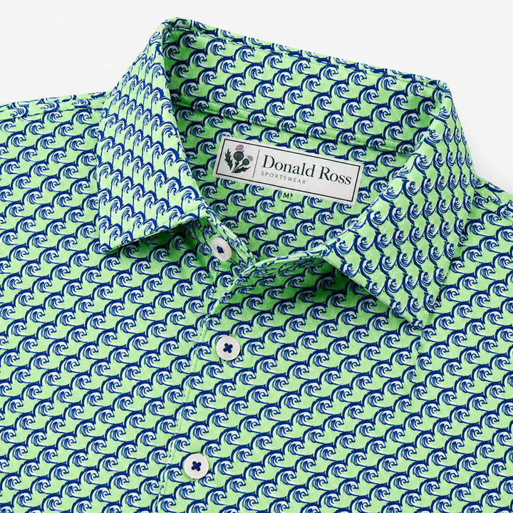 Donald Ross Mens Classic Fit Saratoga Print Polo - LIME/WHITE/NAVY