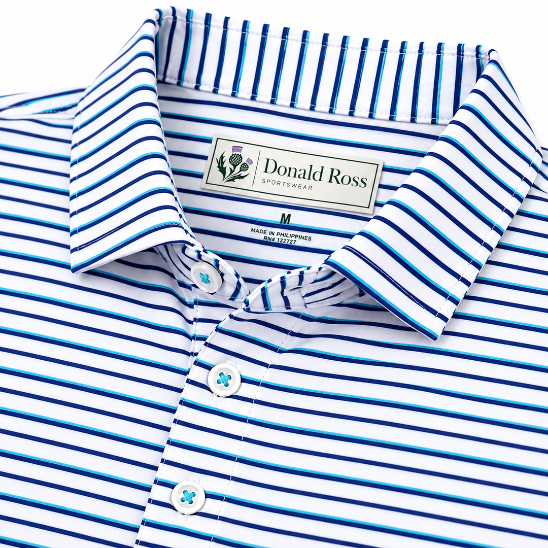 Donald Ross Mens Classic Fit TORONTO Polo - WHITE / DENIM / MINT