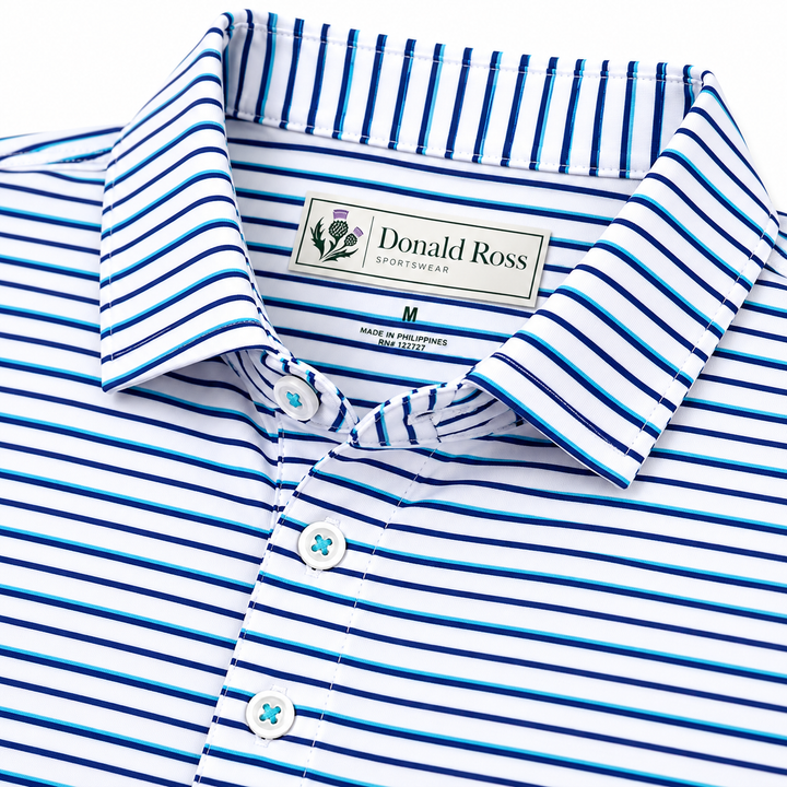 Donald Ross Mens Classic Fit TORONTO Polo - WHITE / DENIM / MINT