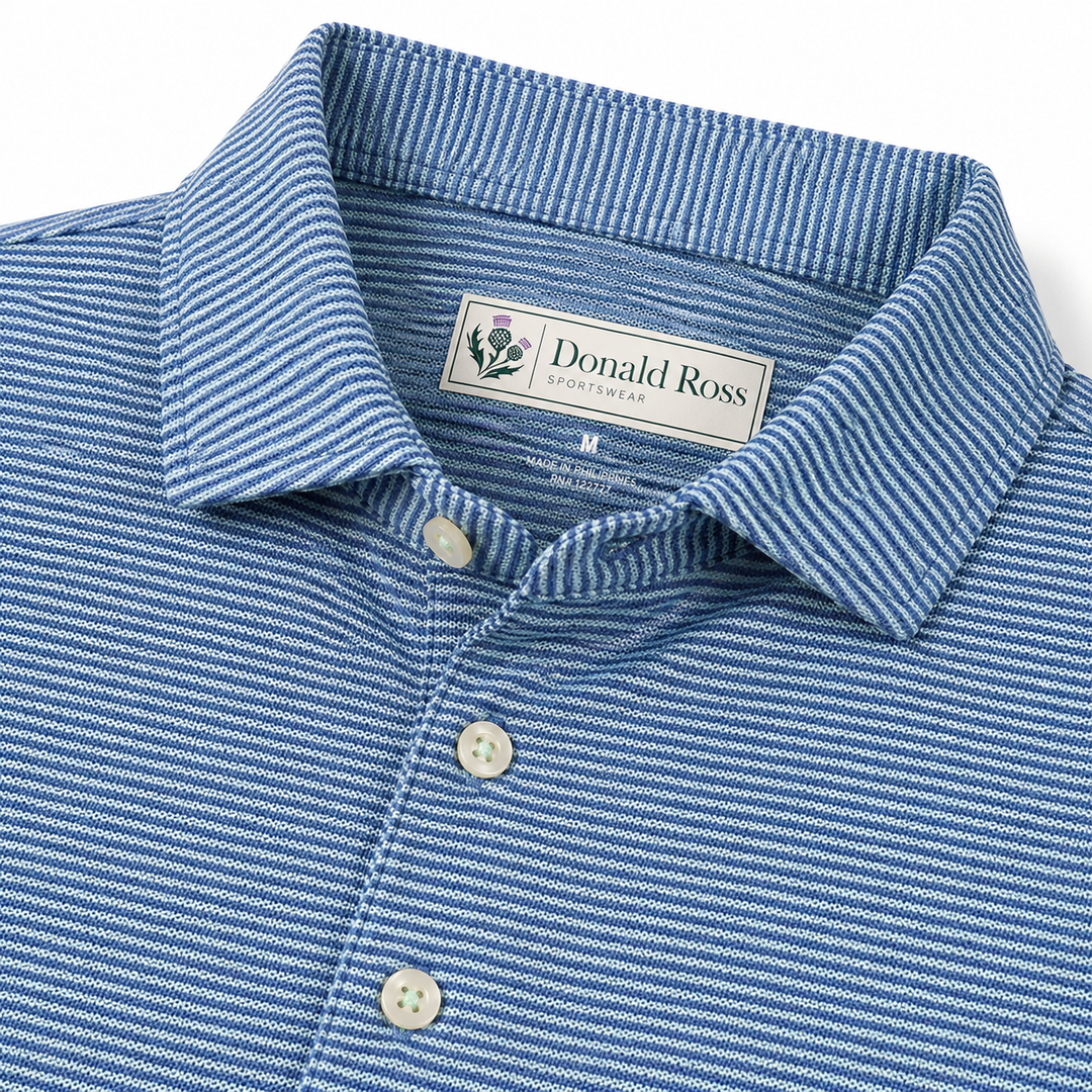 Donald Ross Mens Classic Fit WINDSOR Polo - DENIM / MINT