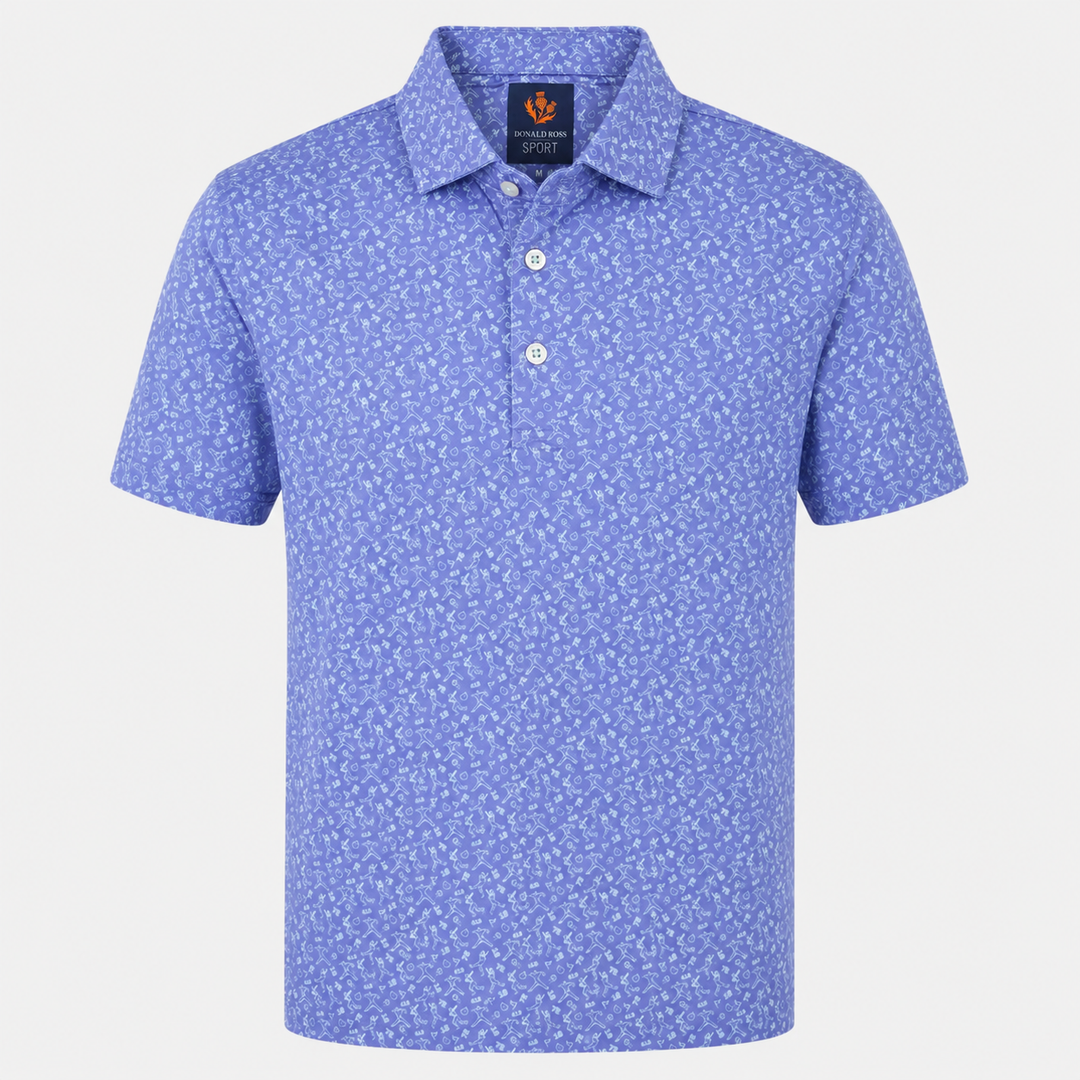 Donald Ross Mens Sport Fit GAVIN BASEBALL Print Polo - PERIWINKLE / POOL