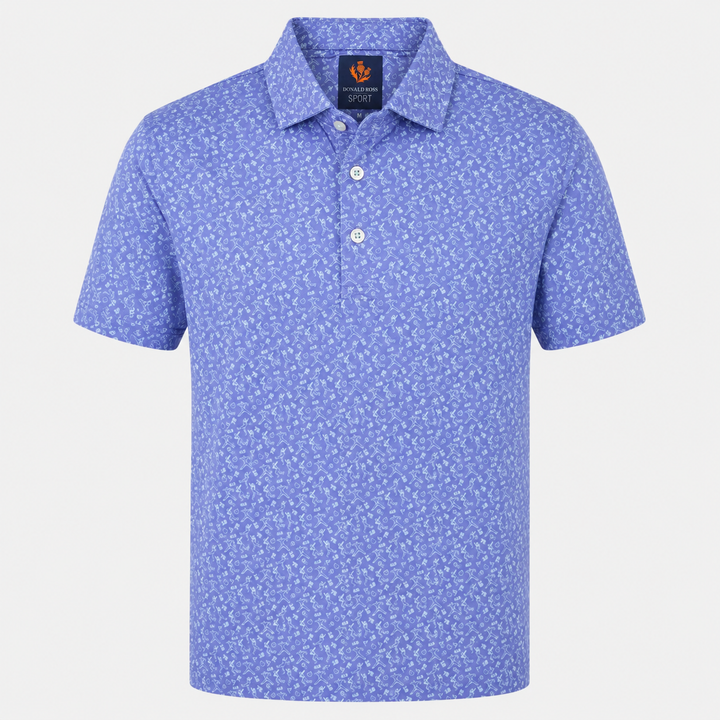 Donald Ross Mens Sport Fit GAVIN BASEBALL Print Polo - PERIWINKLE / POOL