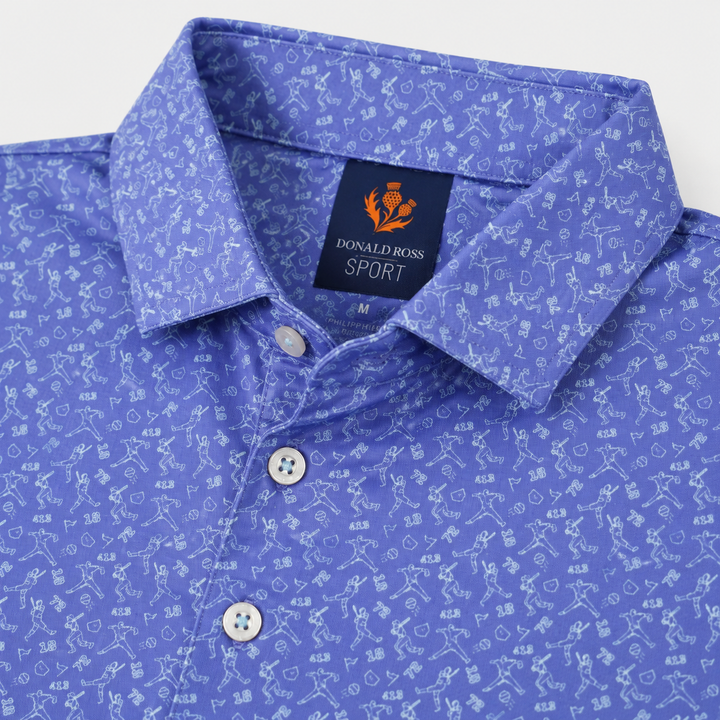 Donald Ross Mens Sport Fit GAVIN BASEBALL Print Polo - PERIWINKLE / POOL
