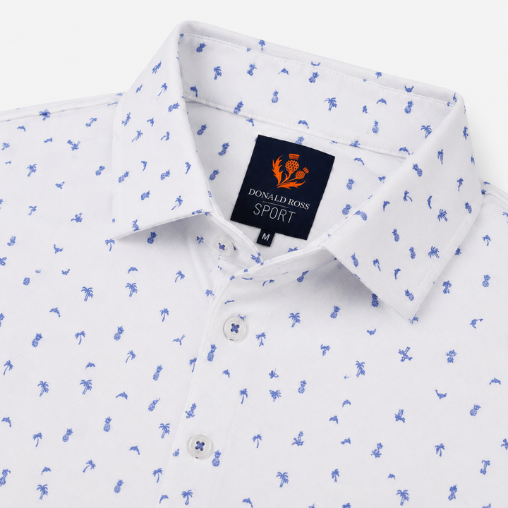 Donald Ross Mens Sport Fit DAVID Polo - WHITE / PERIWINKLE