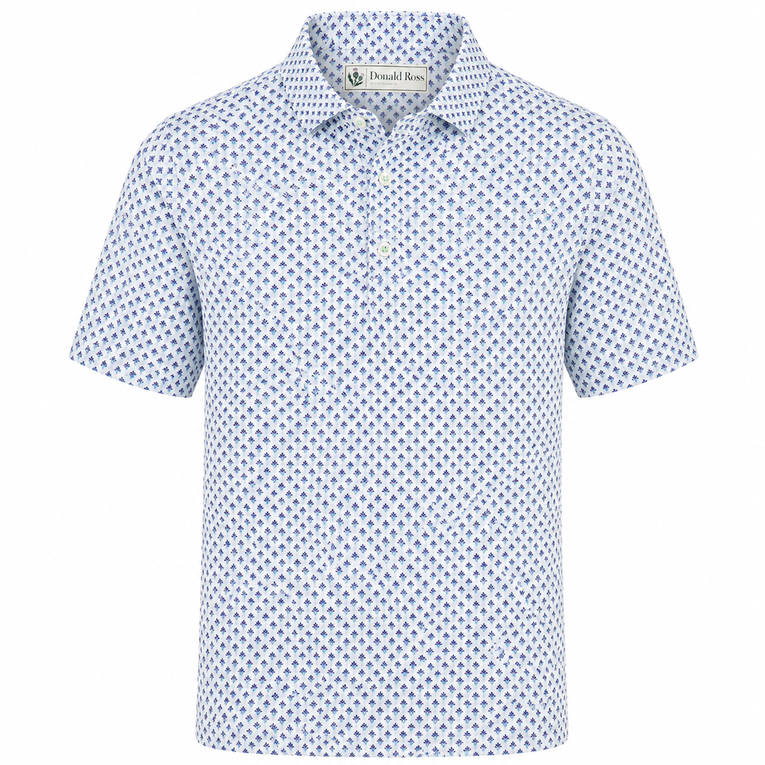 Donald Ross Mens Classic Fit BROADMOOR Polo - WHITE / DENIM
