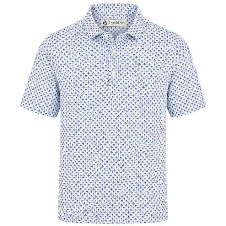 Donald Ross Mens Classic Fit BROADMOOR Polo - WHITE / DENIM