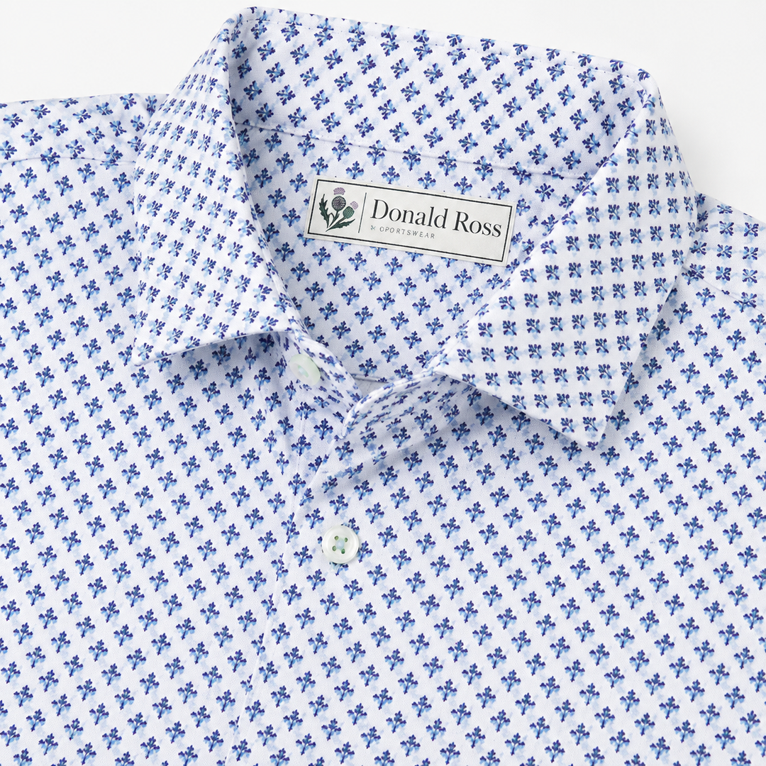 Donald Ross Mens Classic Fit BROADMOOR Polo - WHITE / DENIM