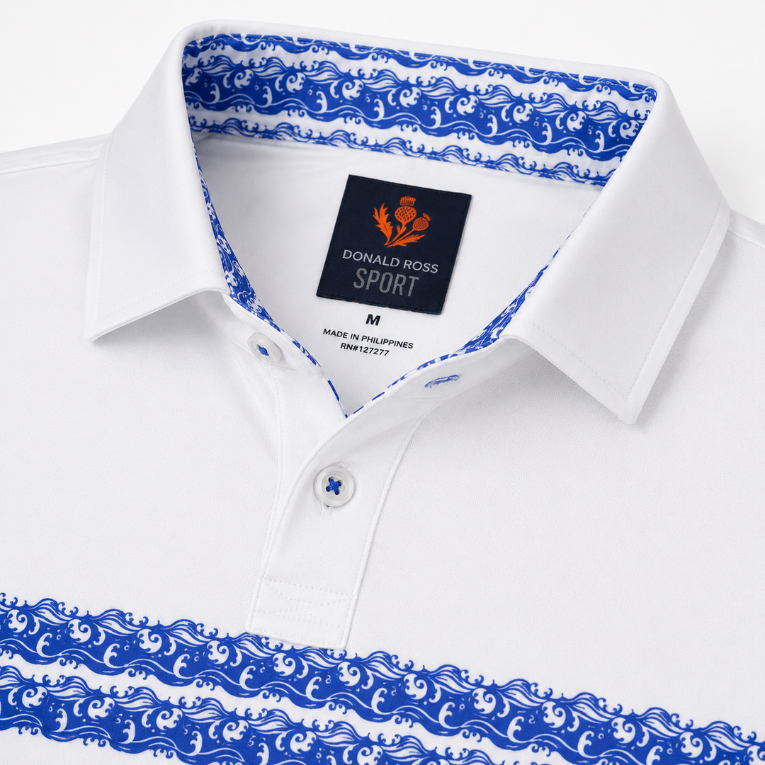 Donald Ross Mens Sport Fit THEO Polo - WHITE / PERIWINKLE