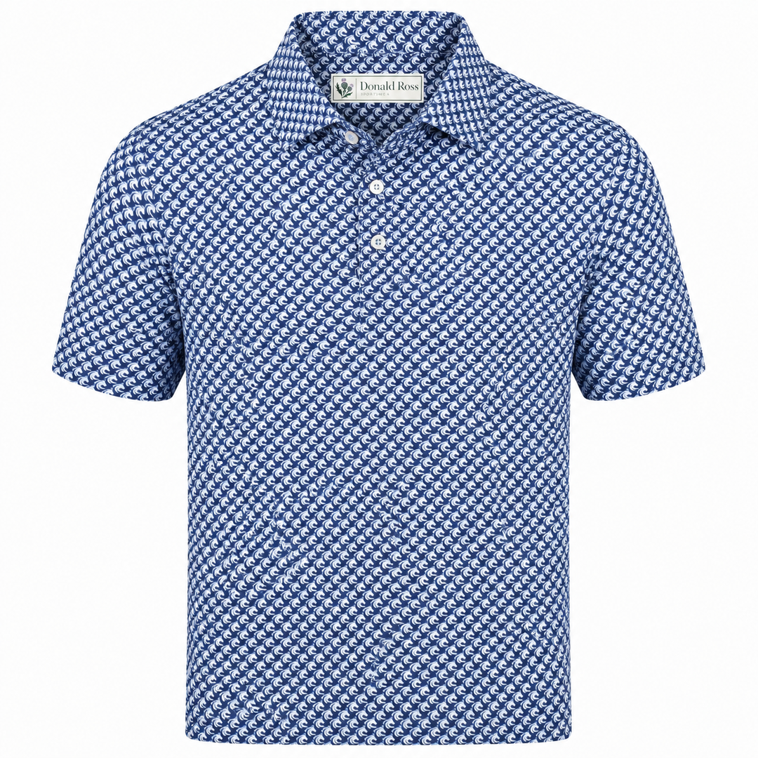 Donald Ross Mens Classic Fit Saratoga Print Polo - DENIM/WHITE/NEPTUNE